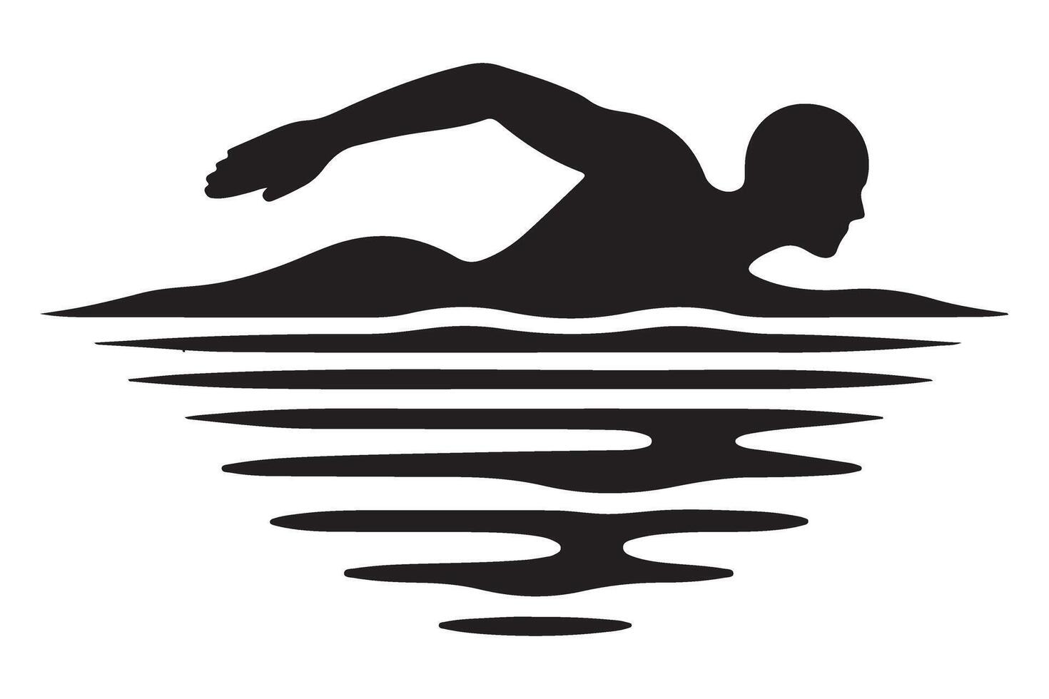 Silhouette Illustration of a Swimmer Creating Water Reflections vector