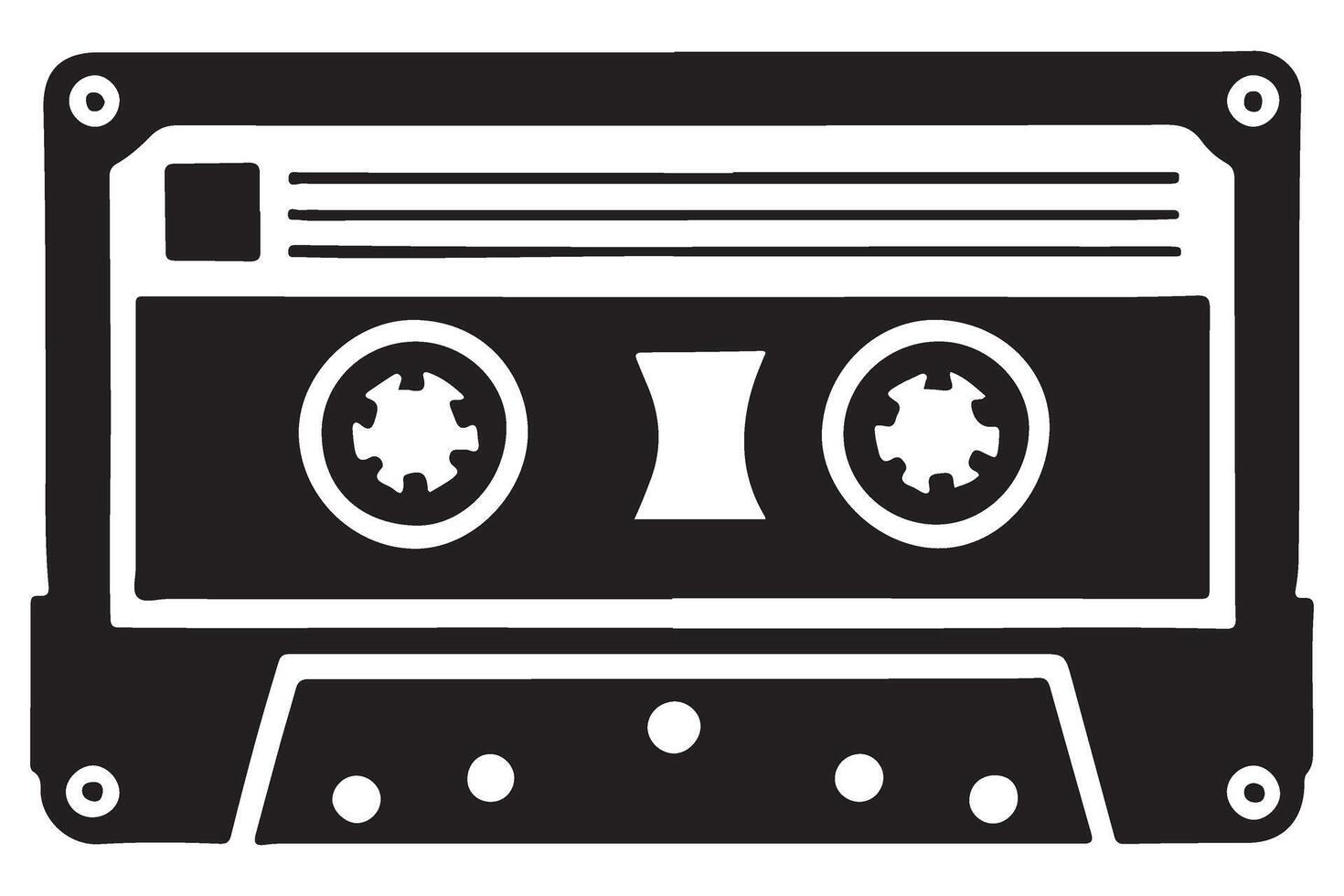 Detailed cassette tape silhouette iconic retro media illustration vector
