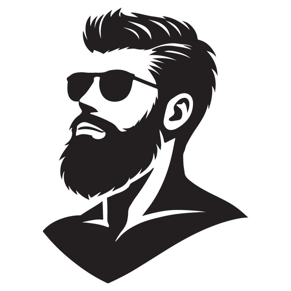Cool Man Silhouette Illustration with Beard and Sunglasses vector