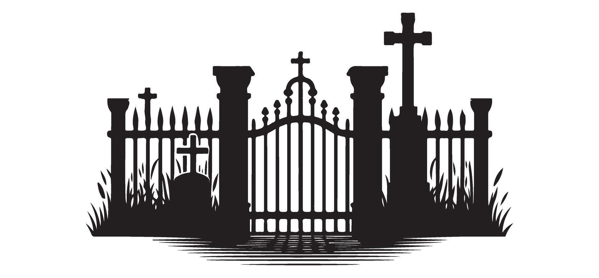 Vintage Graveyard Gate Silhouette Illustration Design Element vector