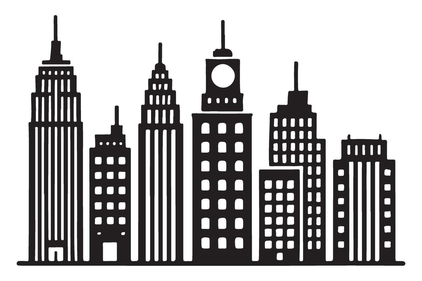 Classic City Skyline Silhouette Illustration Black and White Skyscraper Collection vector