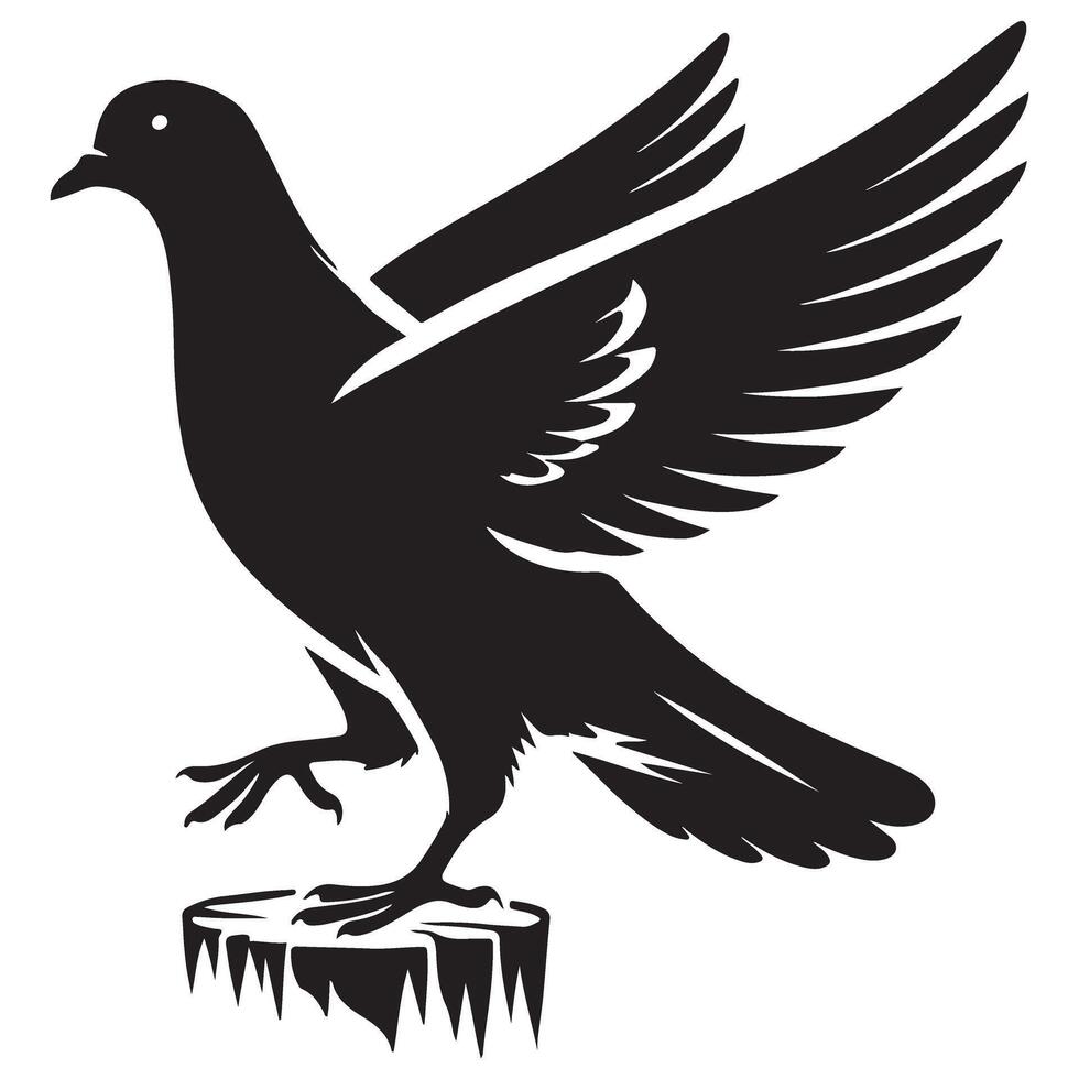 Black Pigeon on Stump Illustration Detailed Symbol Design Download vector