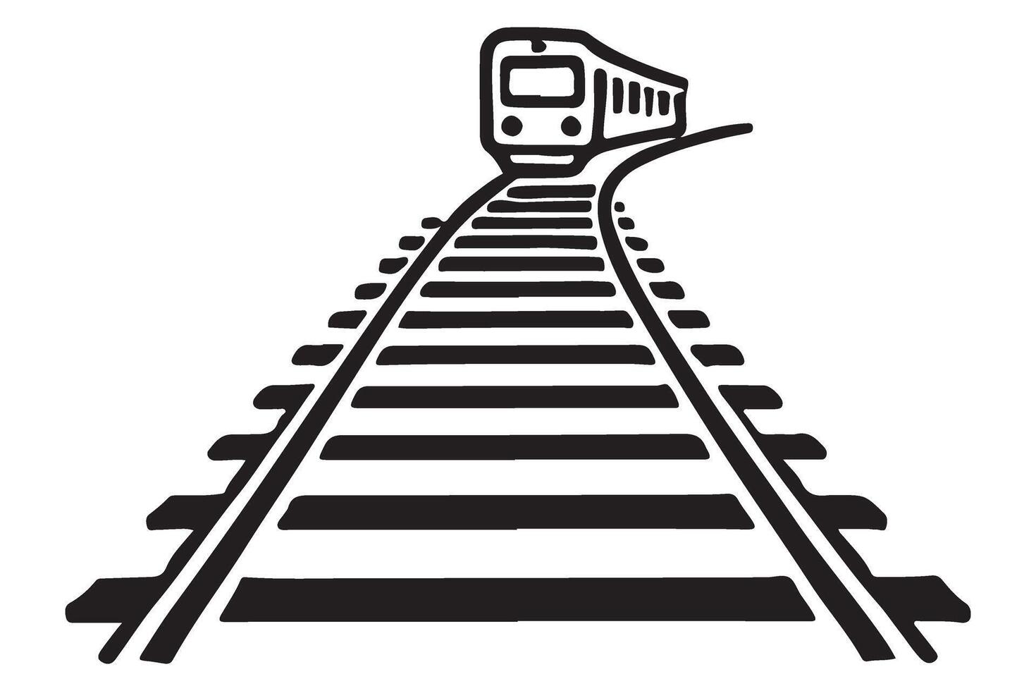 Train on Railway Tracks Perspective Graphic Illustration vector