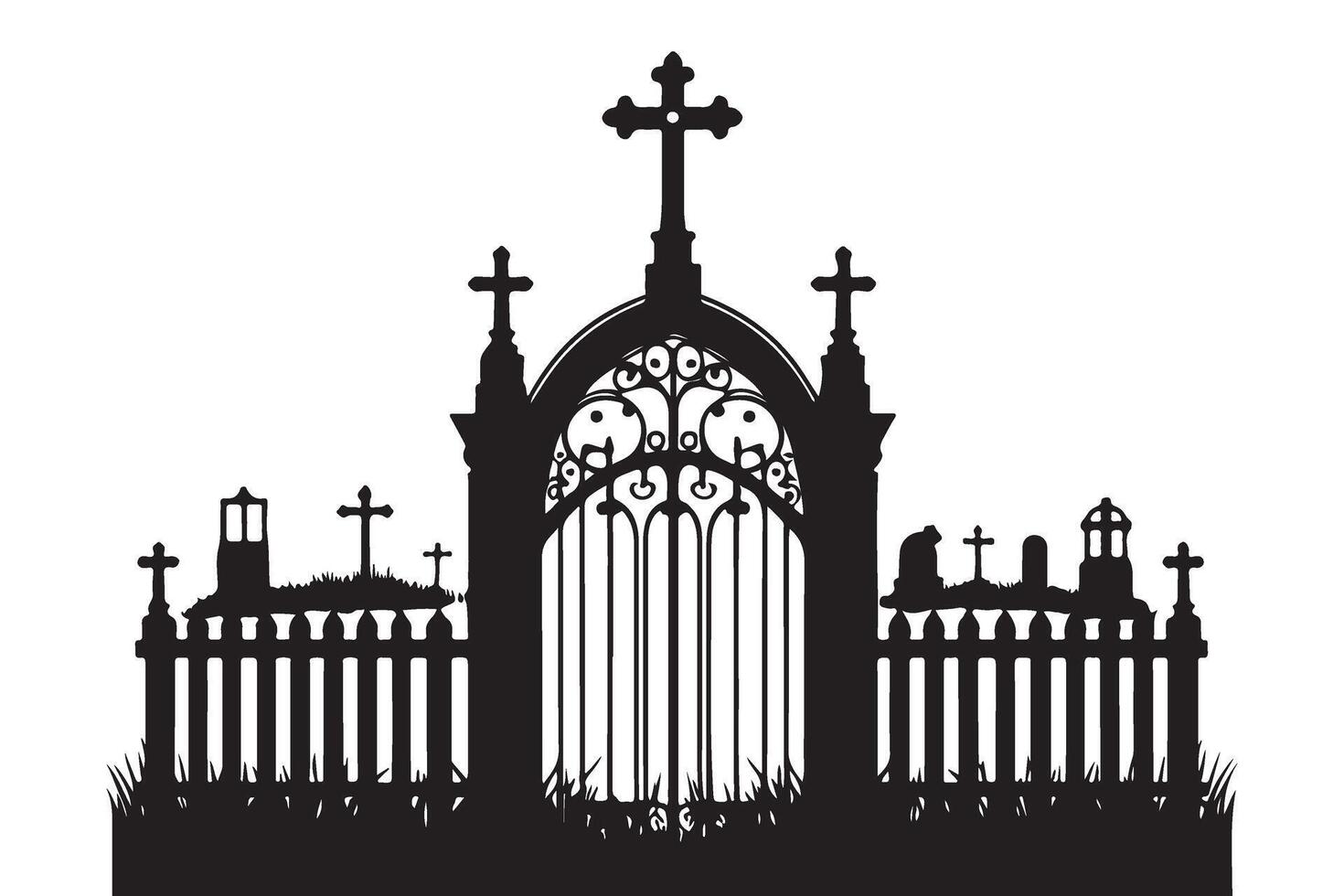 Cemetery Gate Silhouette Illustration Graphic Element For Creepy Scenes vector