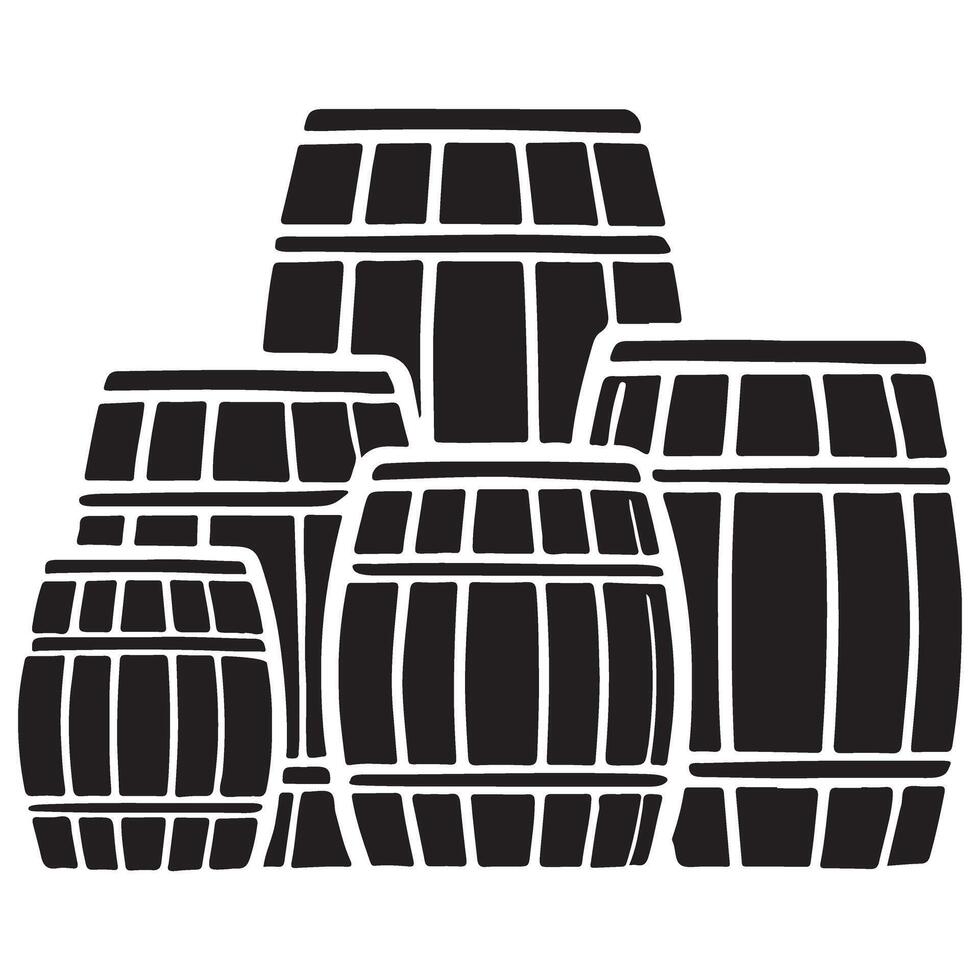Group of Wooden Barrels Illustration Representing Storage Capacity Silhouette vector