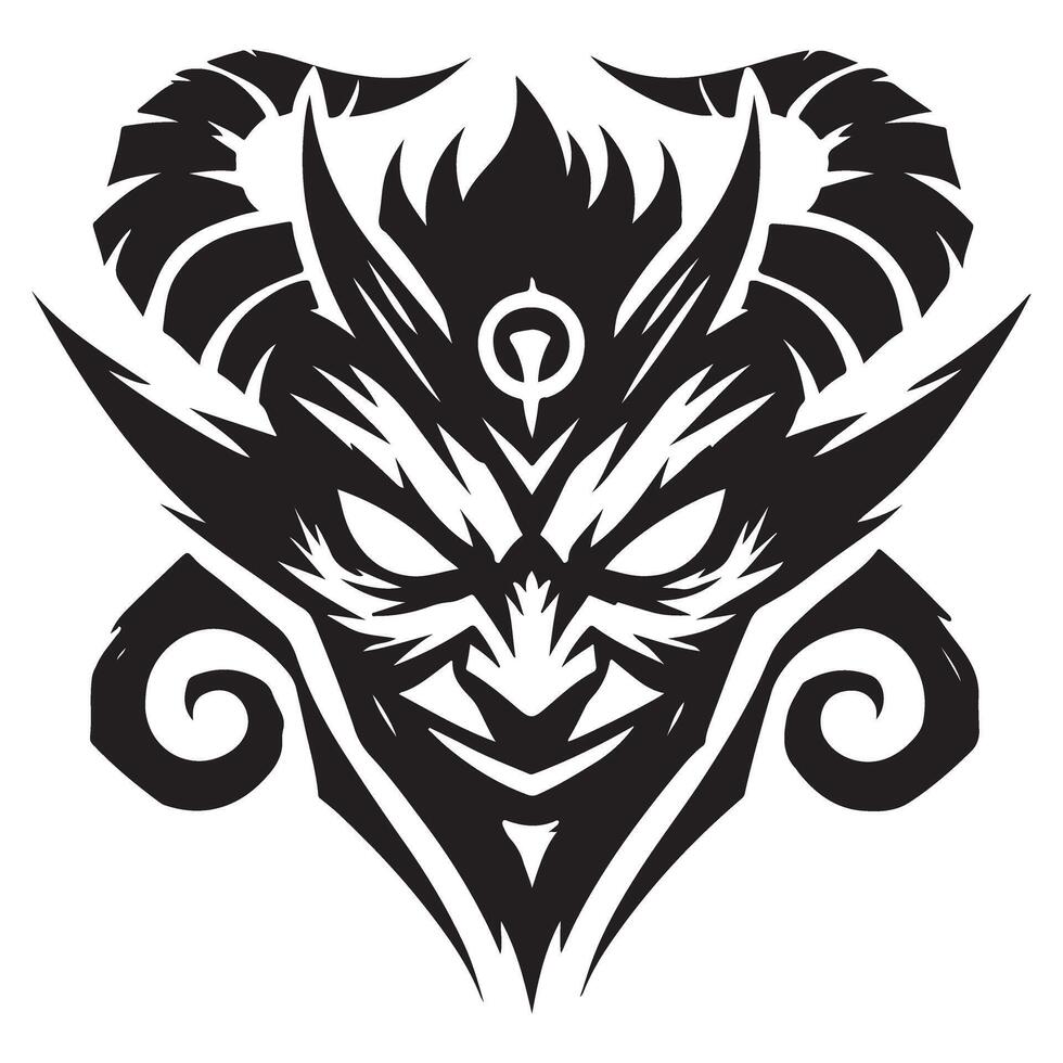 Demon Mask Graphic Silhouette Illustration Evil and Mystical vector