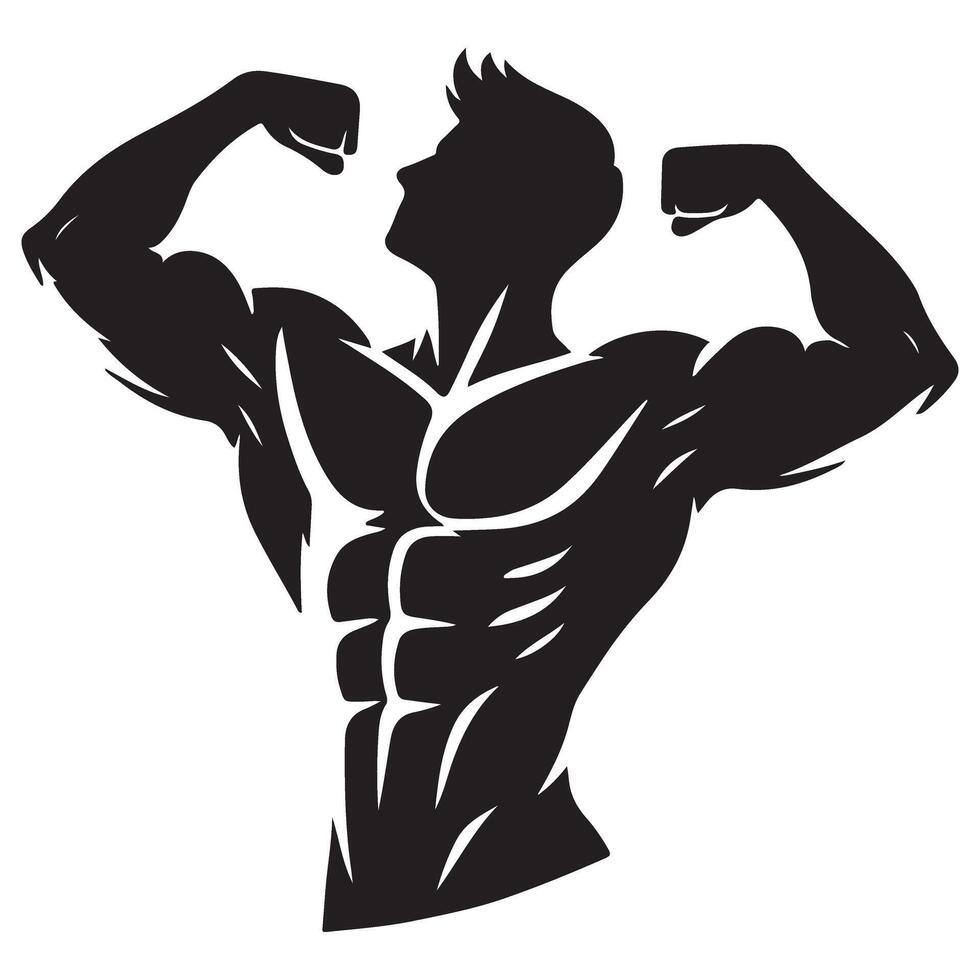 Silhouette Bodybuilder Flexing Showing Muscle Mass and Power vector