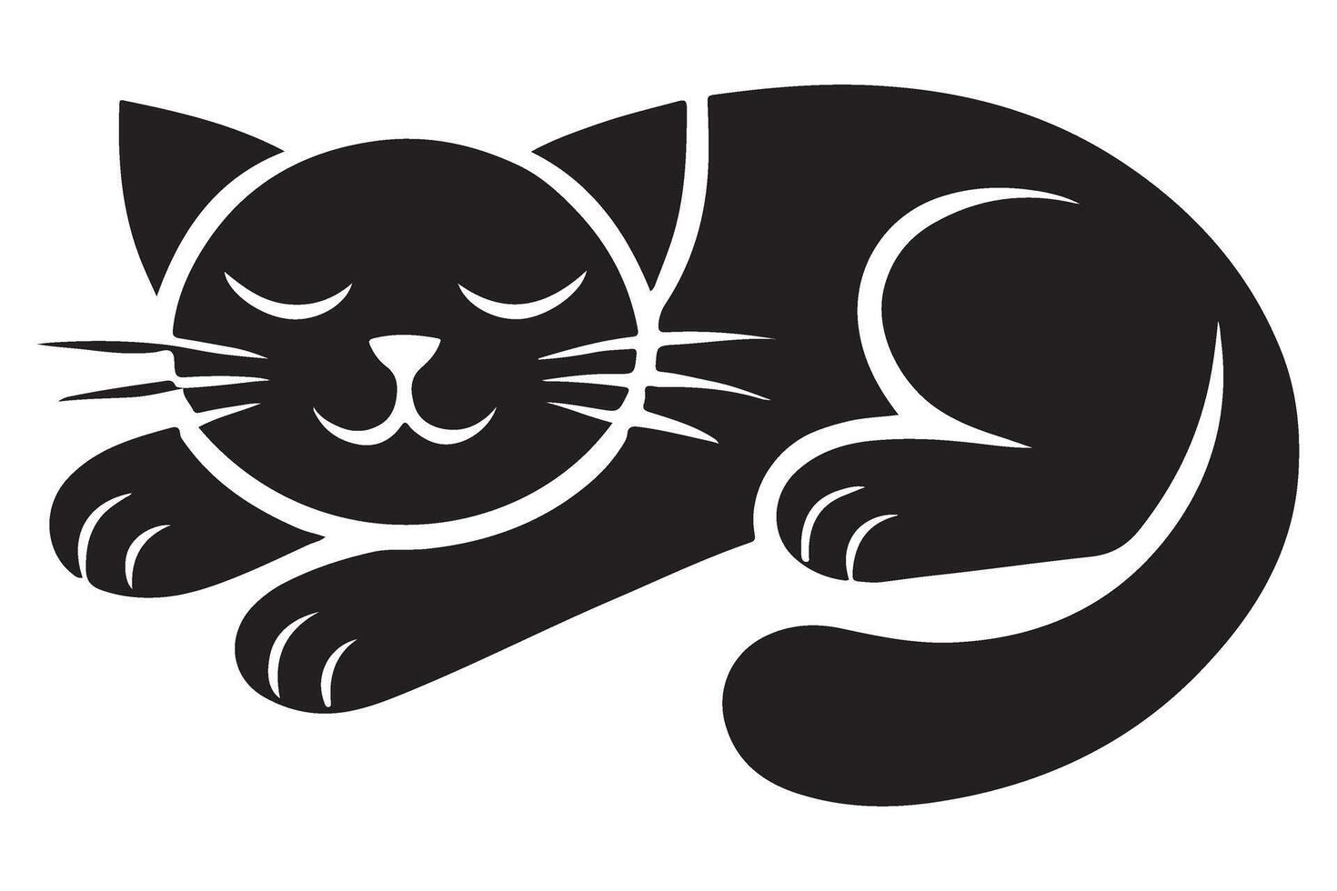 Cozy Sleeping Cat Silhouette Art for Animal Designs vector