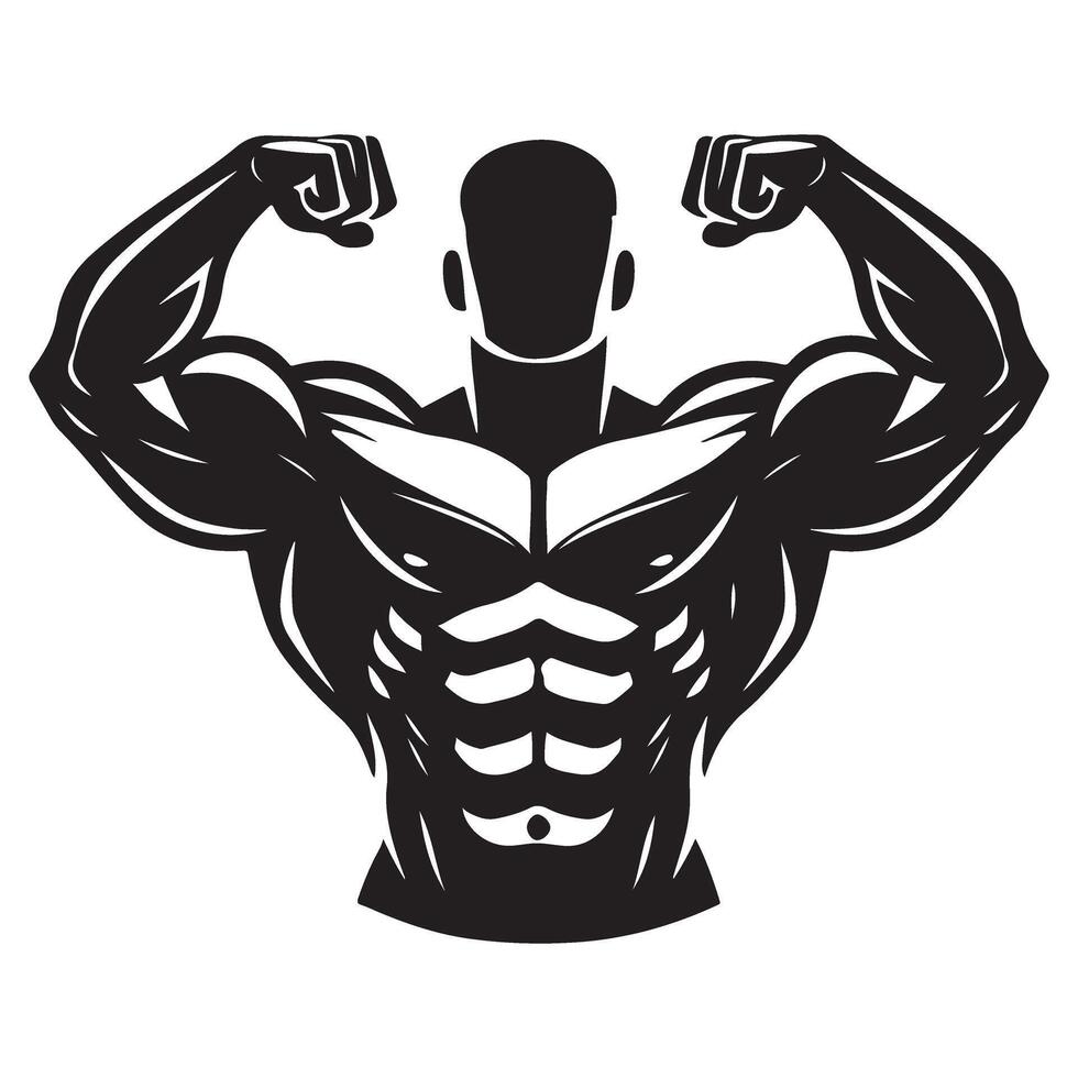 Front Facing Bodybuilder Silhouette with Extreme Muscularity vector