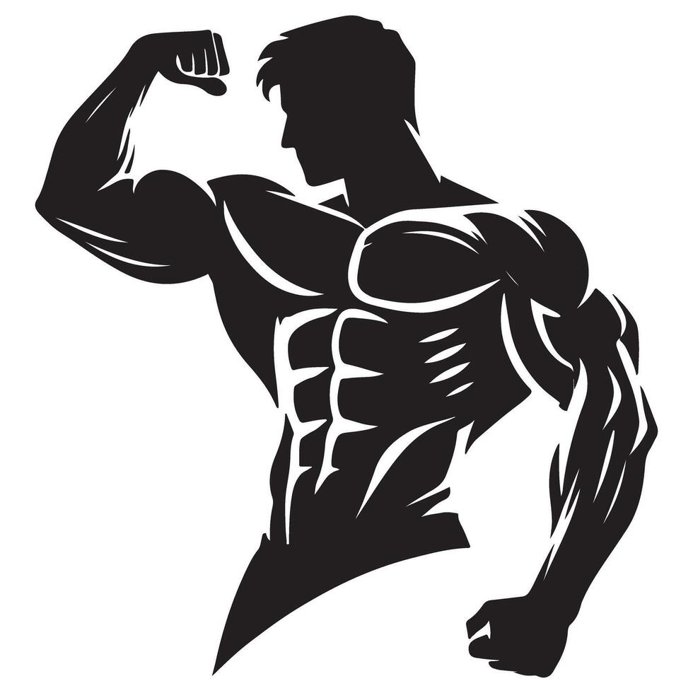 Powerful Silhouette Bodybuilder Side View Showing Strength and Form vector