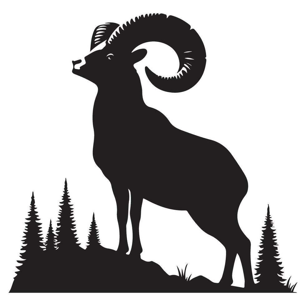 Majestic Bighorn Ram Silhouette Illustration on Mountain Ridge vector
