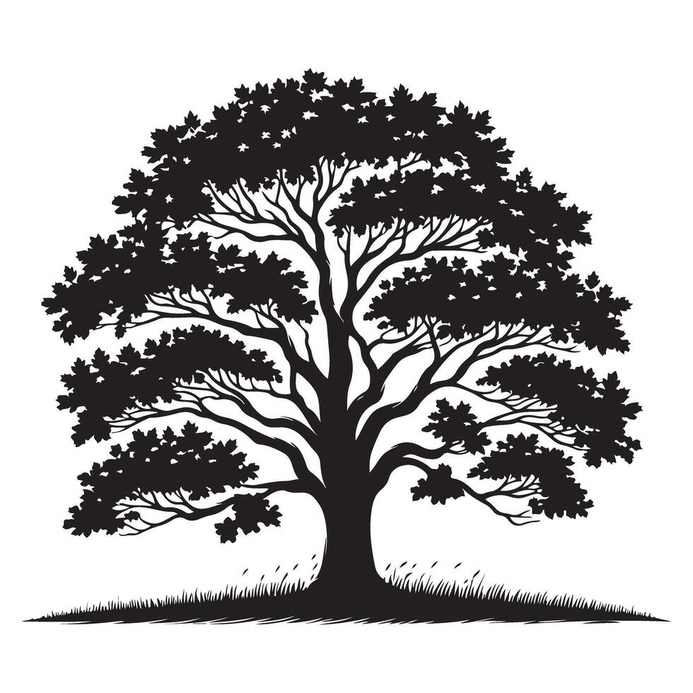 Magnificent Oak Tree Silhouette Illustration for Nature Inspired Designs vector