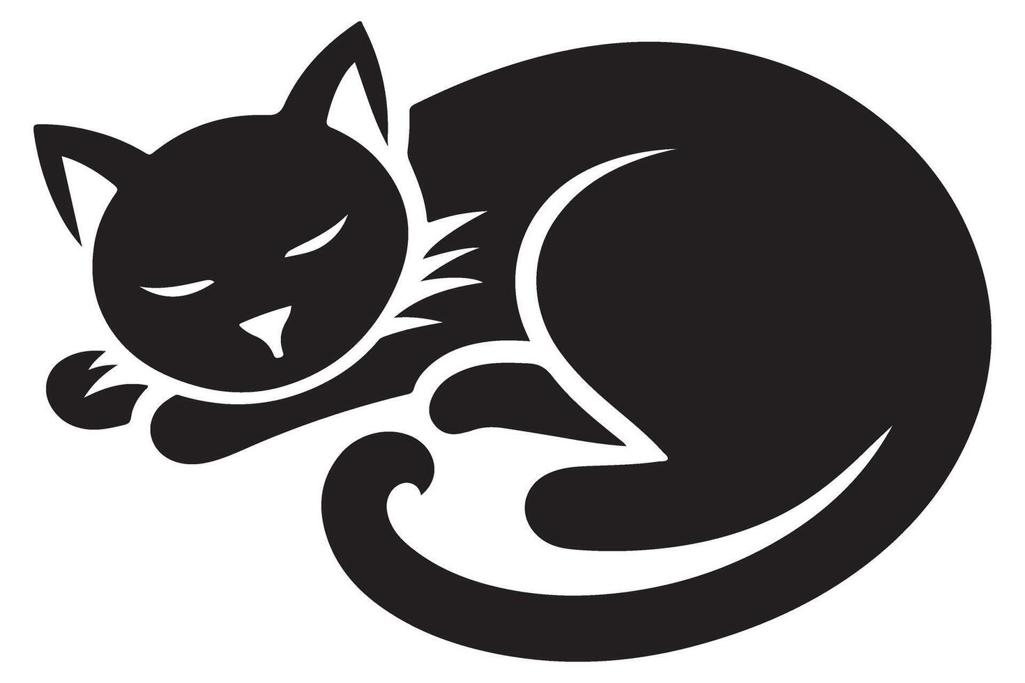 Curled Up Sleeping Cat Silhouette Illustration for Graphic Design vector