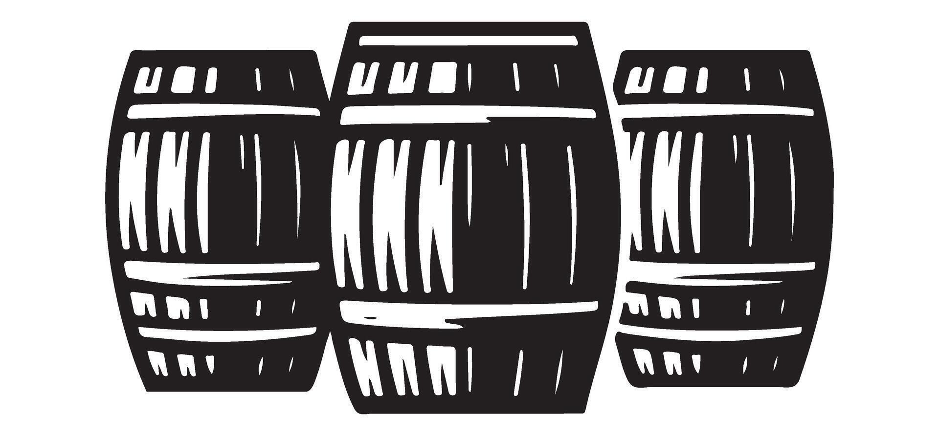 Three Wooden Barrels Silhouette Illustration for Wine or Whiskey vector