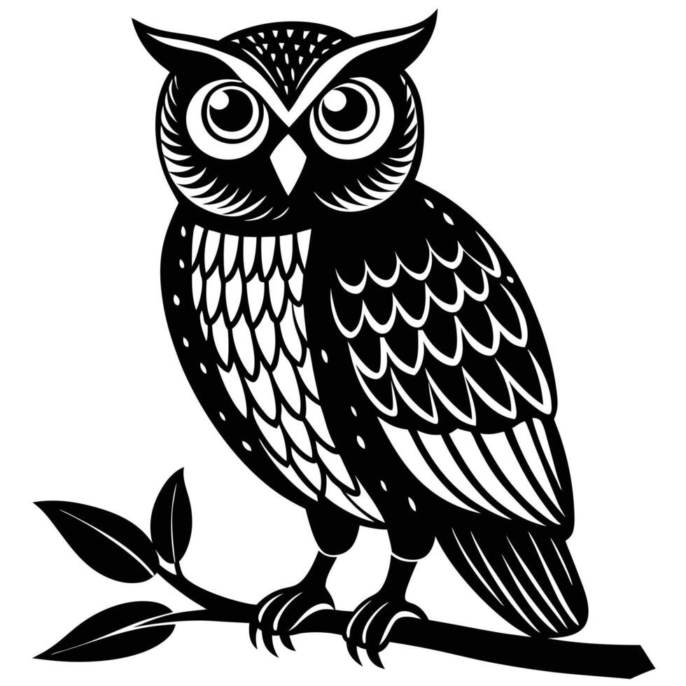 owl standing on branch silhouette vector