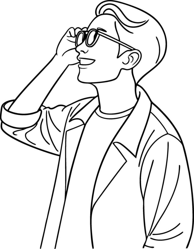 Minimalist line art of a stylish man adjusting sunglasses vector