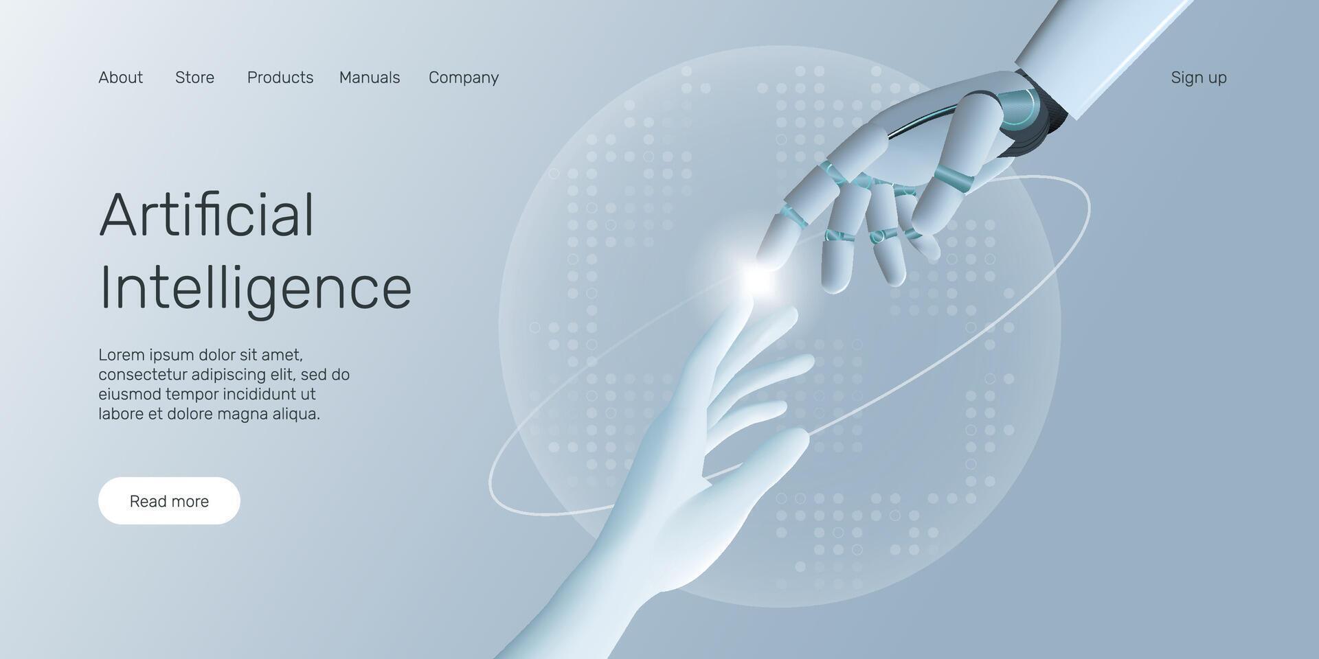 Web banner with robot hand holding processor, technology, machine learning, neural network, Artificial Intelligence AI landing page concept. vector