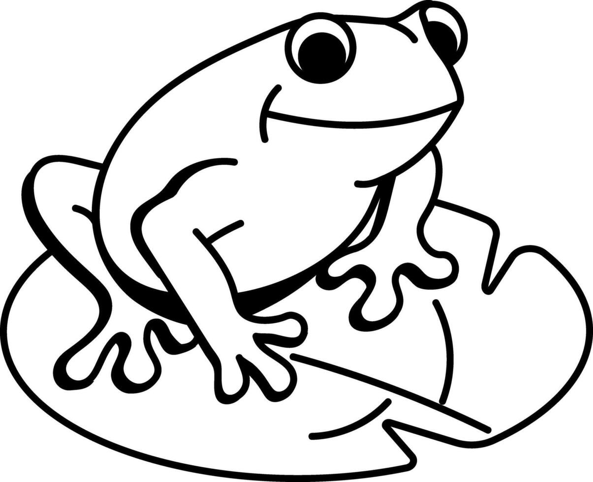 A hand drawn style icon of a frog sitting on a leaf vector