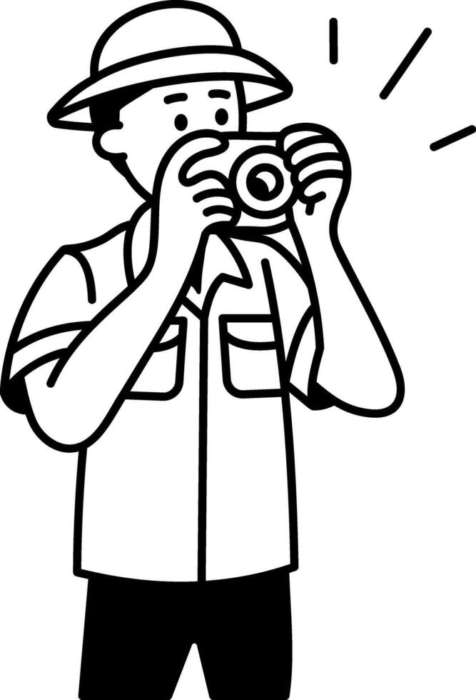 A character doing safari photography with his camera, doodle icon vector
