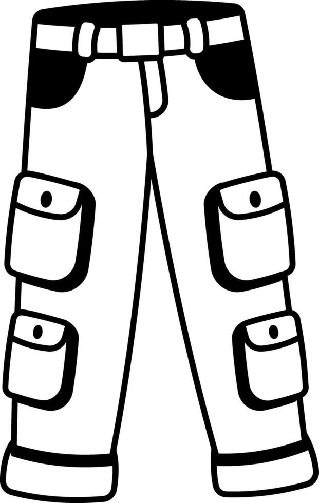 Cargo pants with many pockets, doodle style icon vector