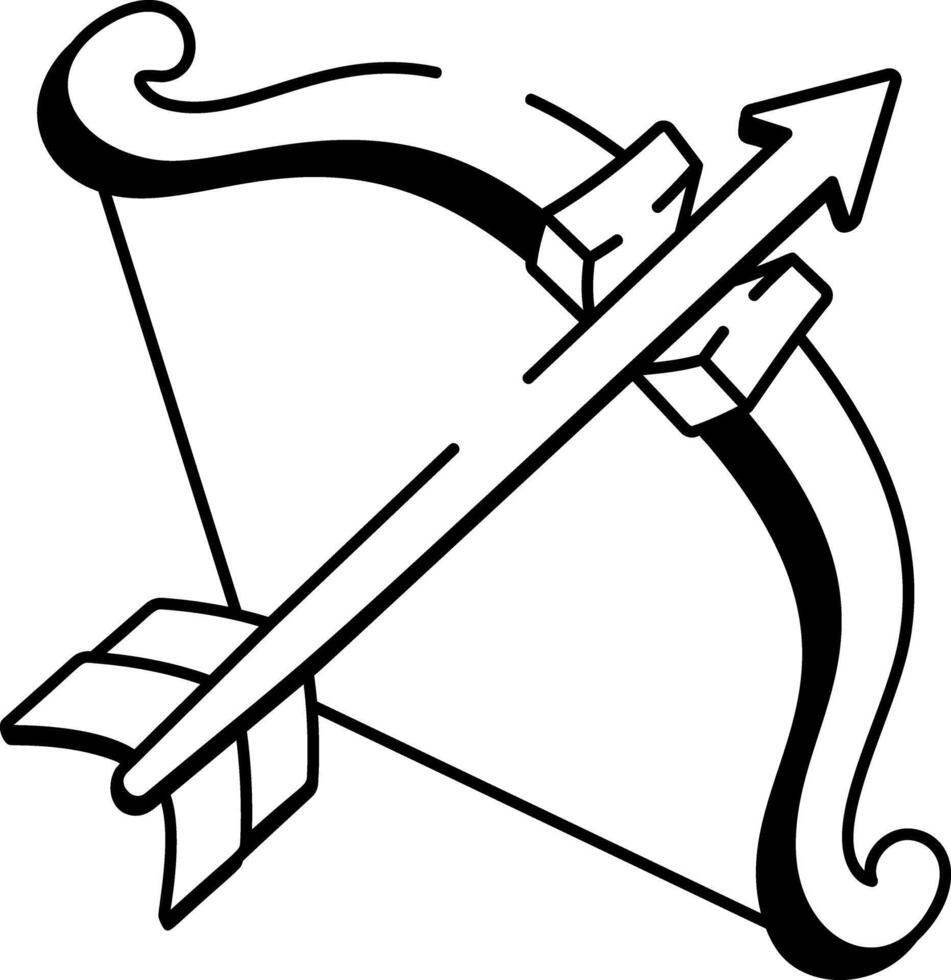 A doodle style icon depicting an archery bow vector