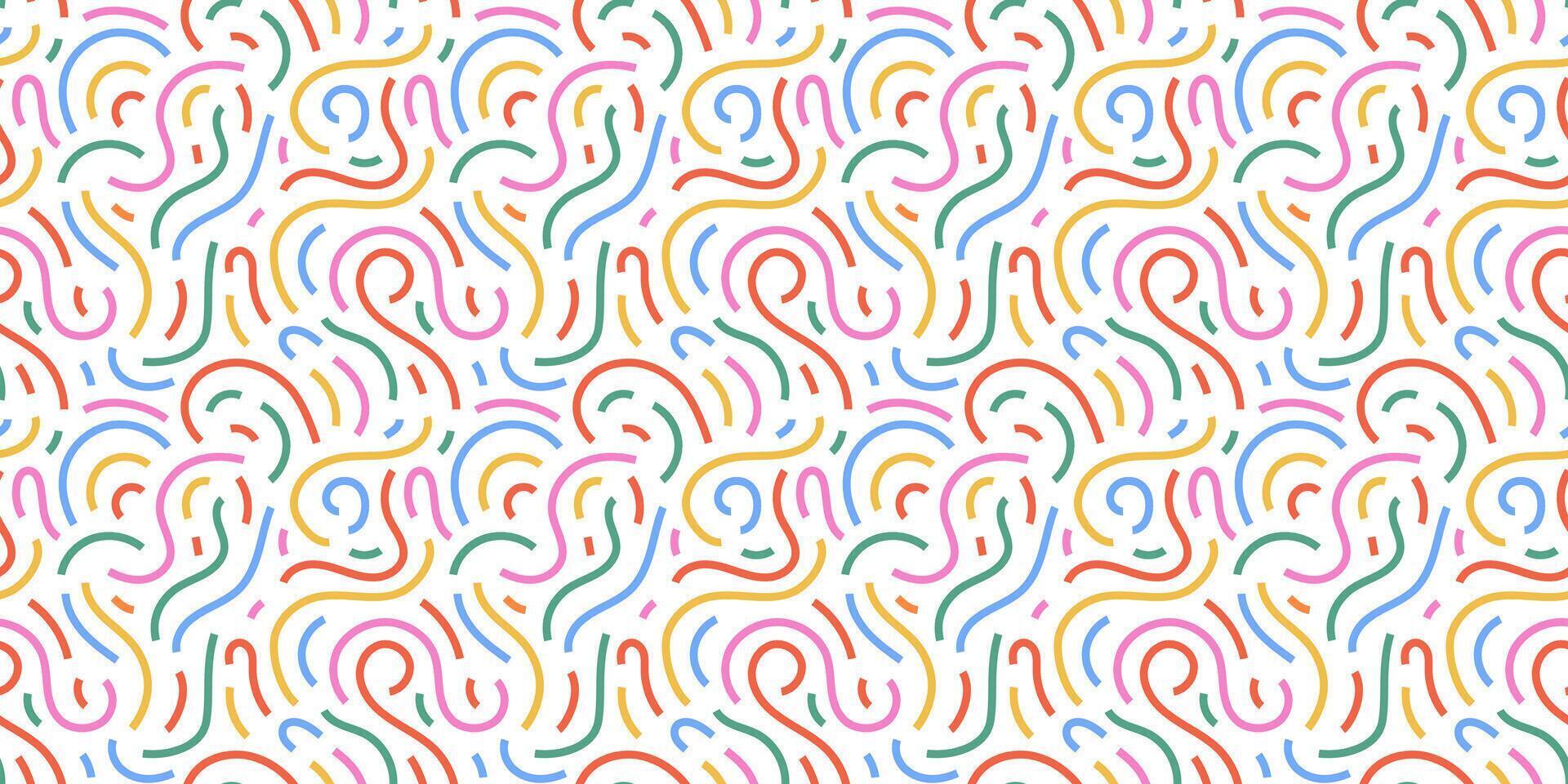 Fun colorful line doodle seamless pattern. Creative minimalist style art background for children or trendy design with basic shapes. Simple childish scribble backdrop. stock background vector