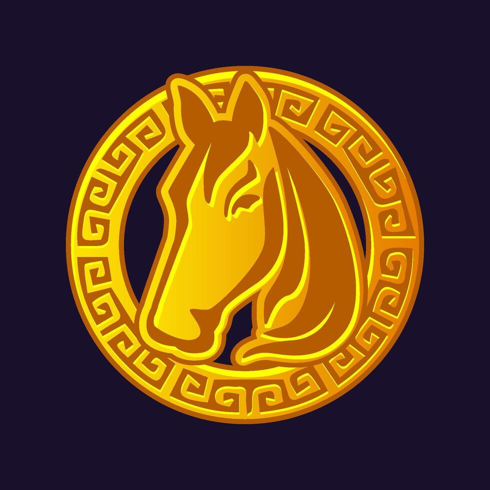 Chinese golden talisman with a Horse silhouette, symbol 2026 new year. Zodiac golden icon vector