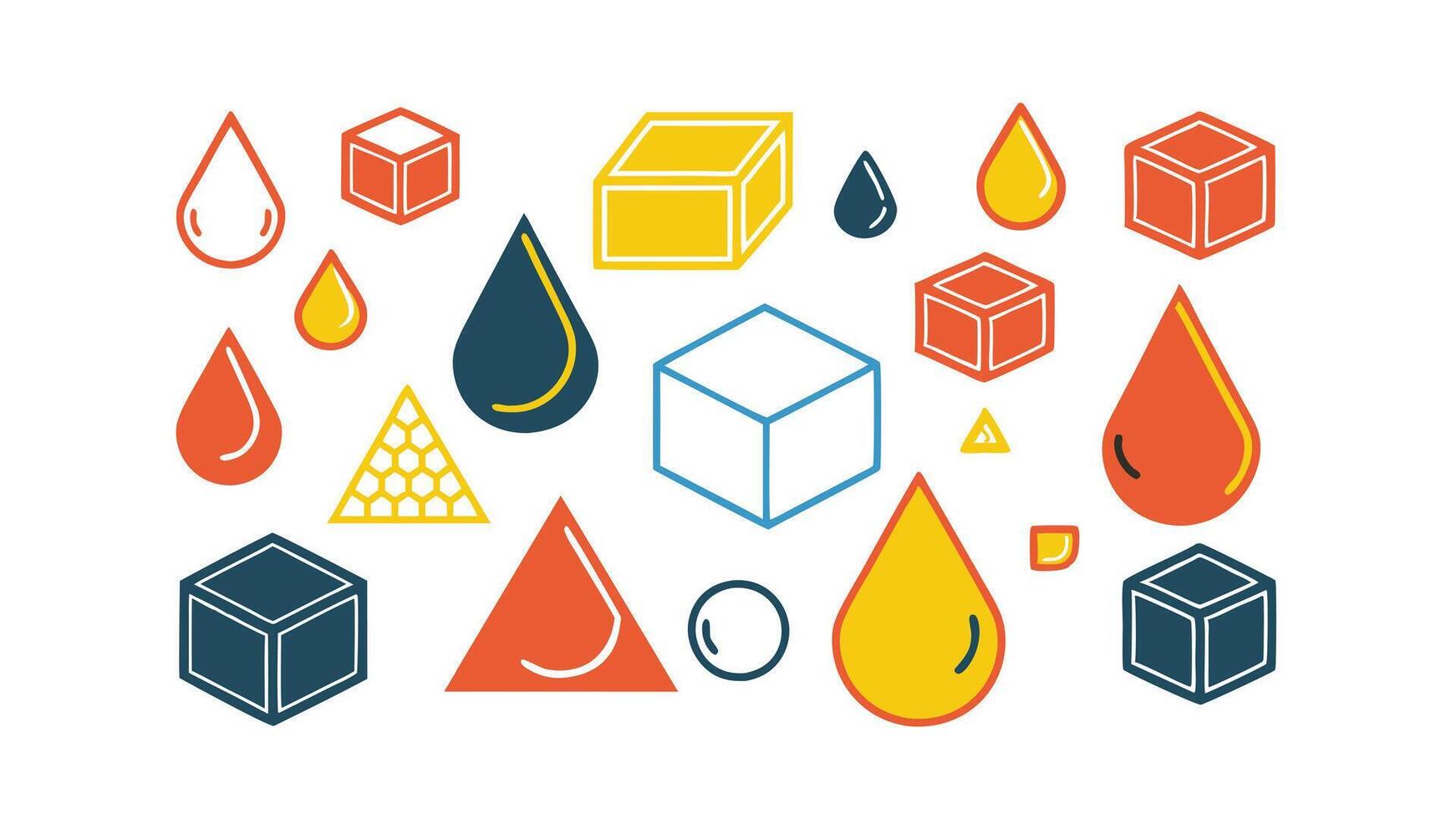 Abstract Geometric Shapes Cubes, Drops, and Triangles Design vector