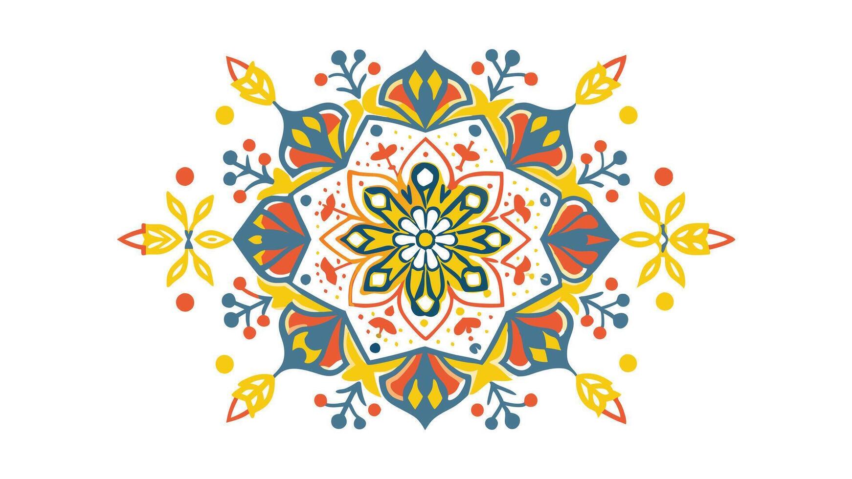 Vibrant Floral Mandala Design Yellow, Orange, Teal, White vector