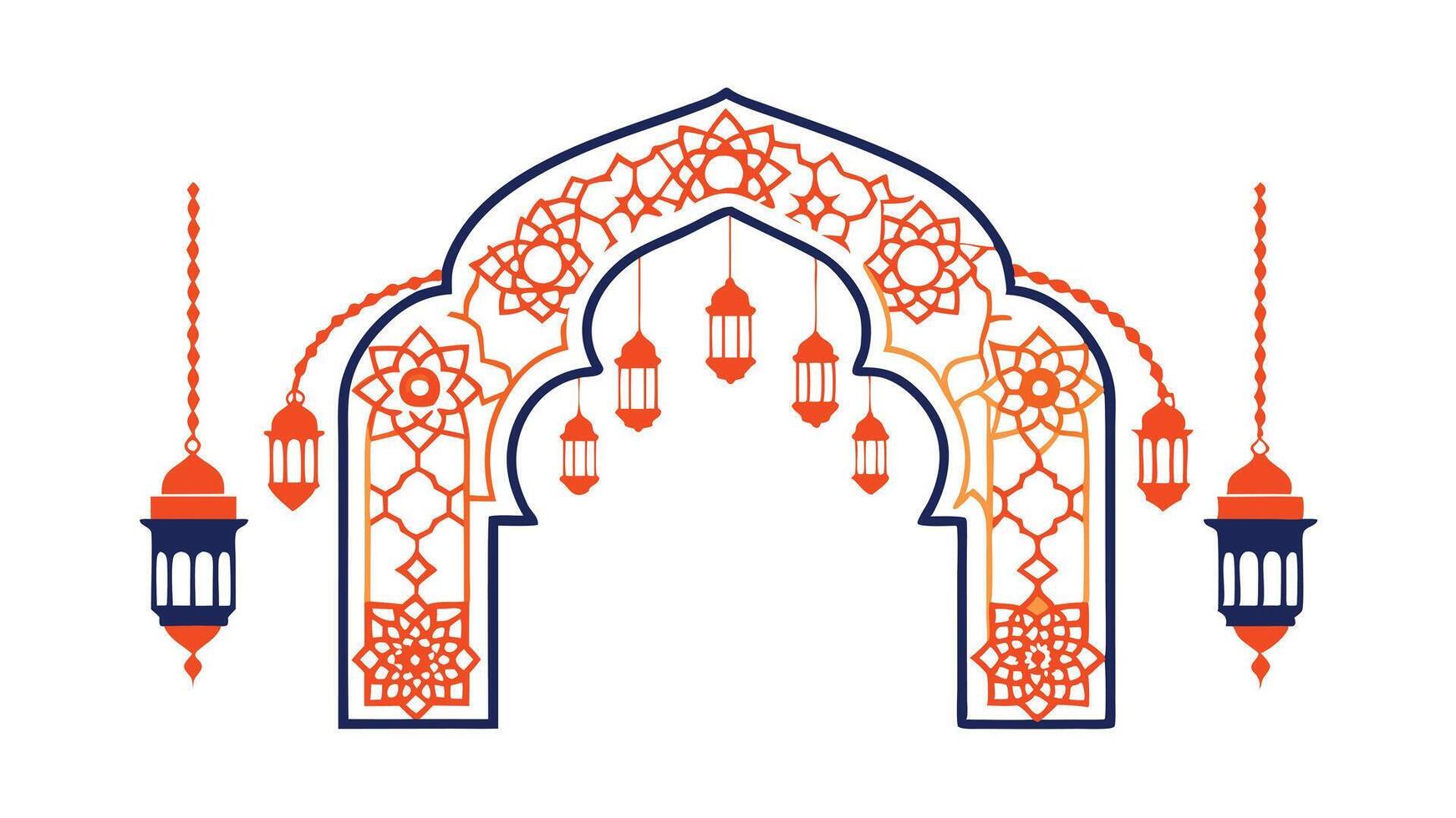 Islamic Ramadan Archway Festive Ornate Hanging Lanterns Design vector