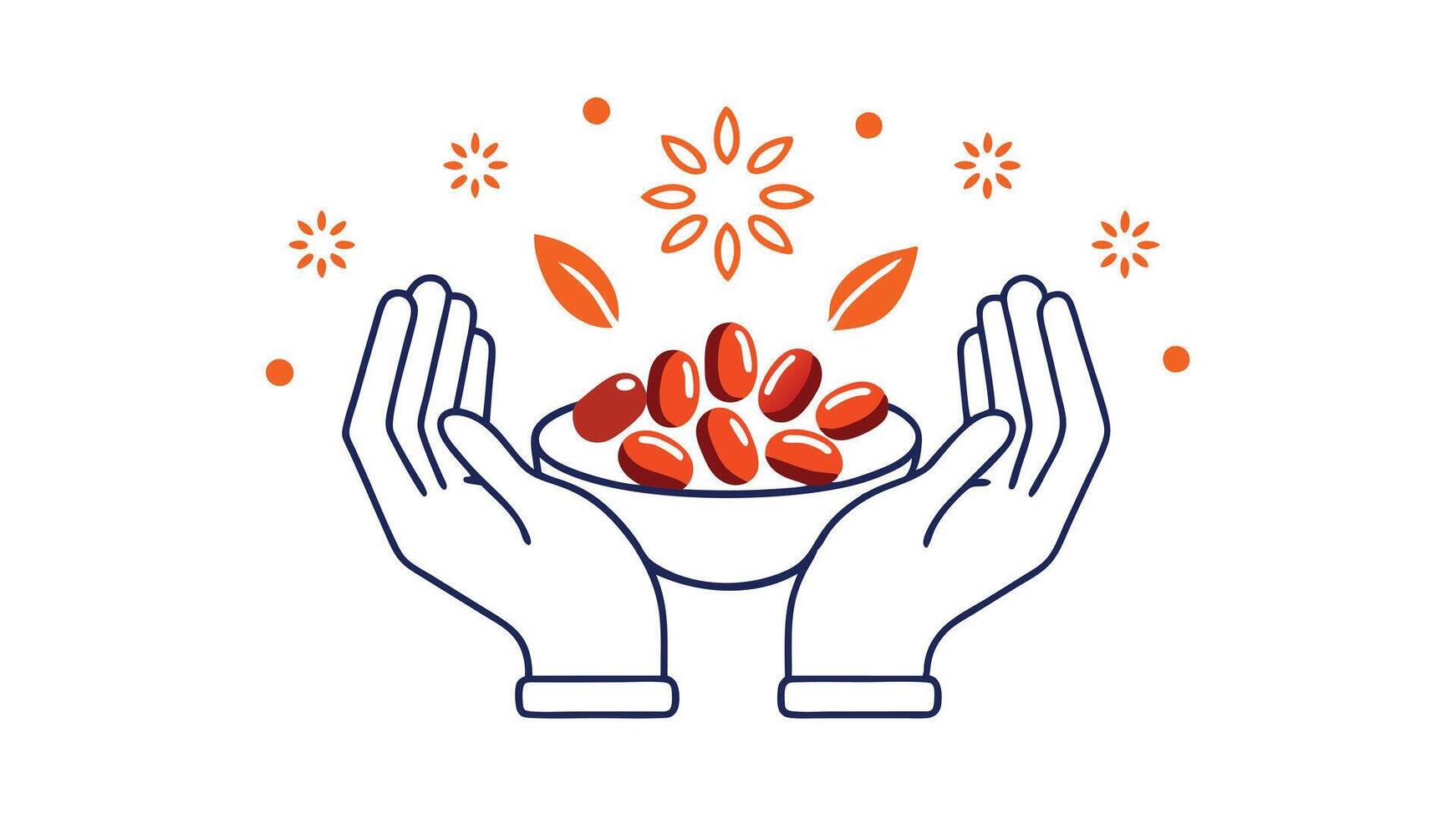 Nourishing Dates Hands Holding Bowl of Dates, Healthy Food vector