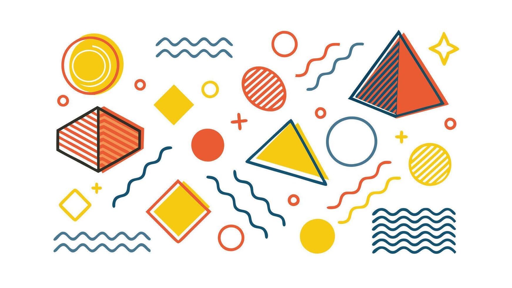 Abstract Geometric Shapes Colorful Lines, Triangles, and Circles vector