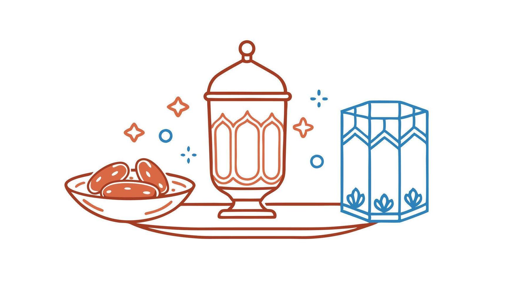 Ramadan Kareem Dates, Lantern, Glass, Tray, Islamic, Festive, Arabic, Decor, Iftar, Sweets vector