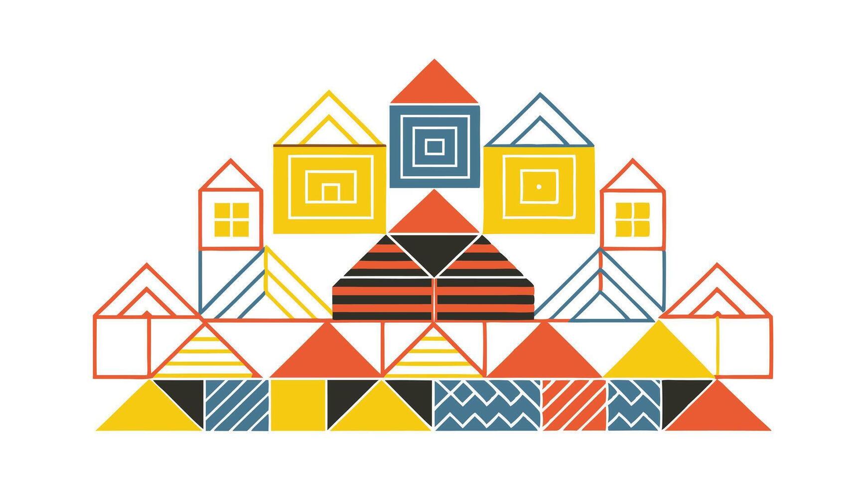 Geometric House Blocks Colorful Abstract Building Pattern Design vector