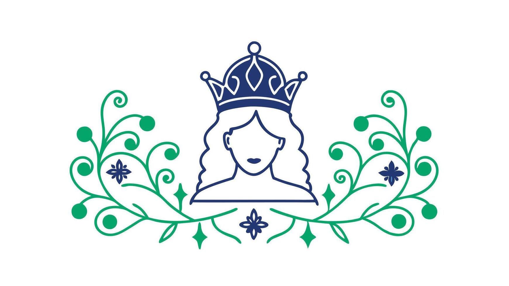 Elegant Crowned Queen Floral Design, Beauty, Grace, Royalty vector