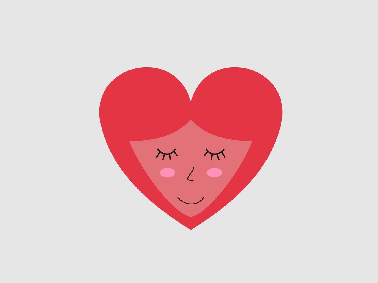 A flat illustration of a red heart with a stylized face inside vector