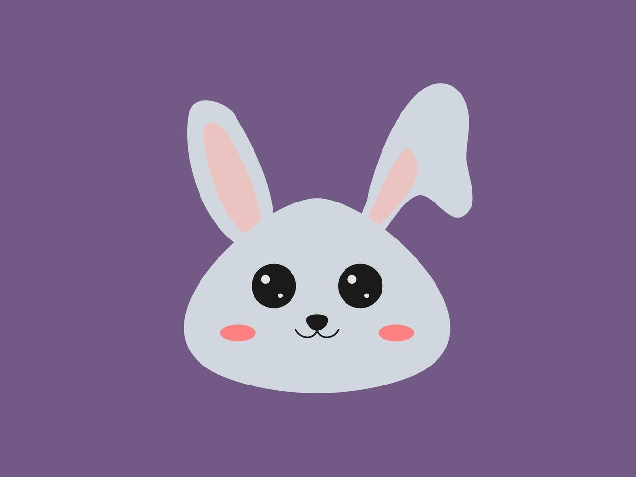 A flat illustration of a cute rabbit face with a rounded head vector