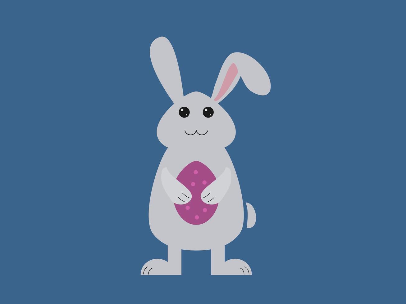 A flat illustration of a standing rabbit holding an Easter egg vector