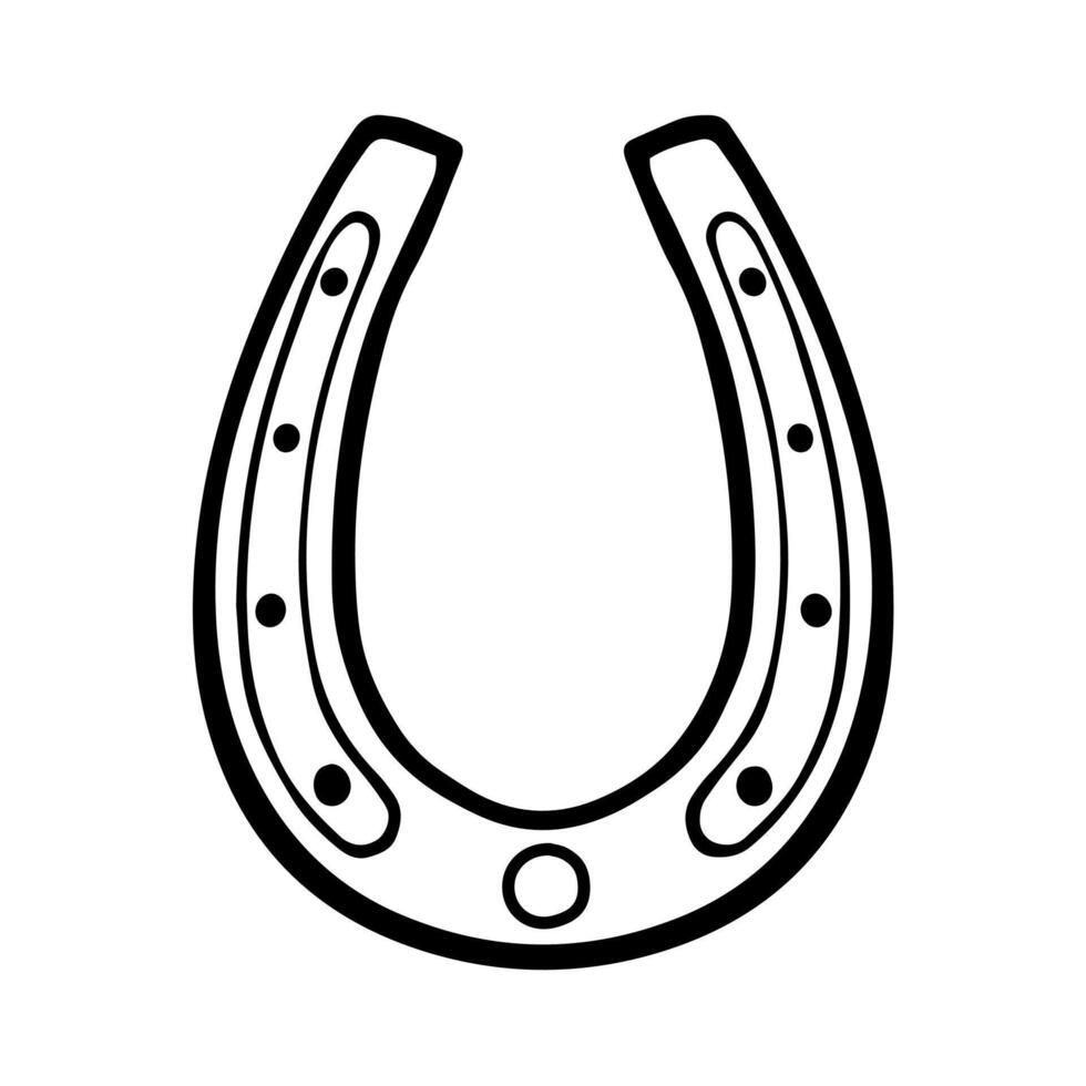 Hand drawn doodle horseshoe. Traditional symbol of good luck and prosperity, western element. Symbol of St. Patrick s Day Festival. Isolated illustration vector
