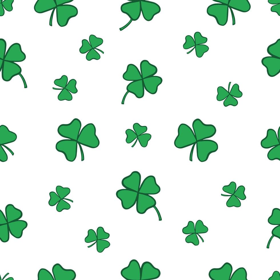 St. Patrick s Day seamless pattern with clover leaves and shamrocks. Hand drawn doodle style backdrop for wall paper, scrapbooking, textile, print, home decor, party decoration vector