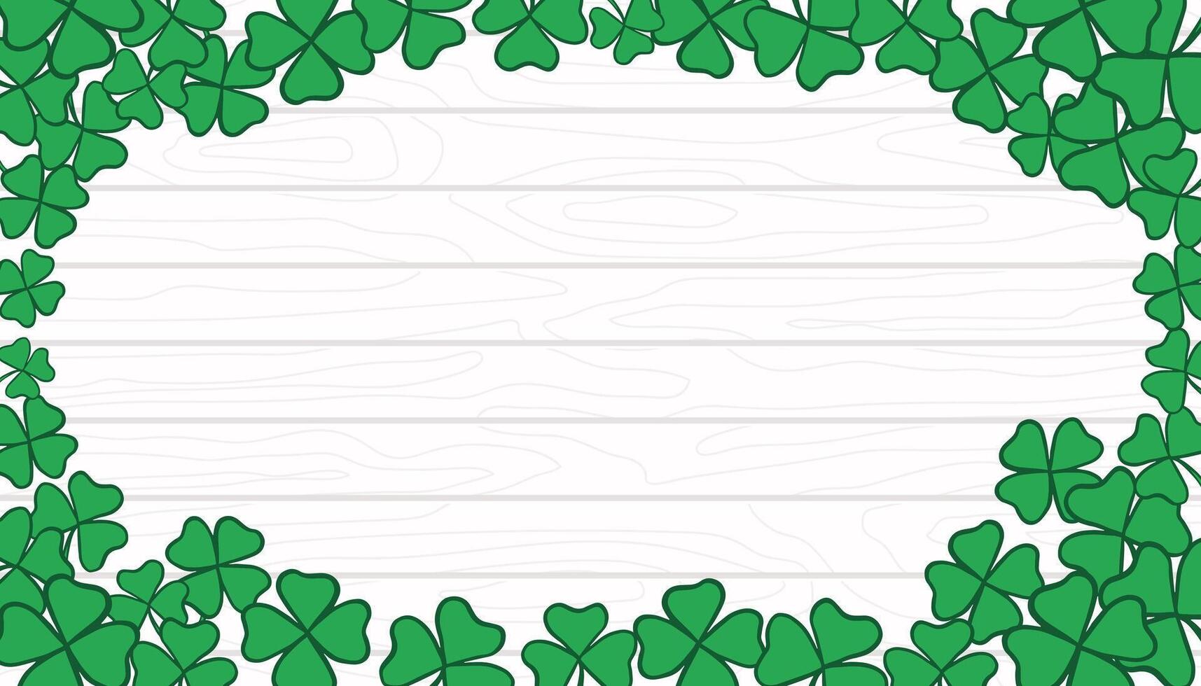 St. Patrick s Day Frame with copy space. Green leaves on white wooden texture backdrop. Shamrock and clover template, banner, background vector