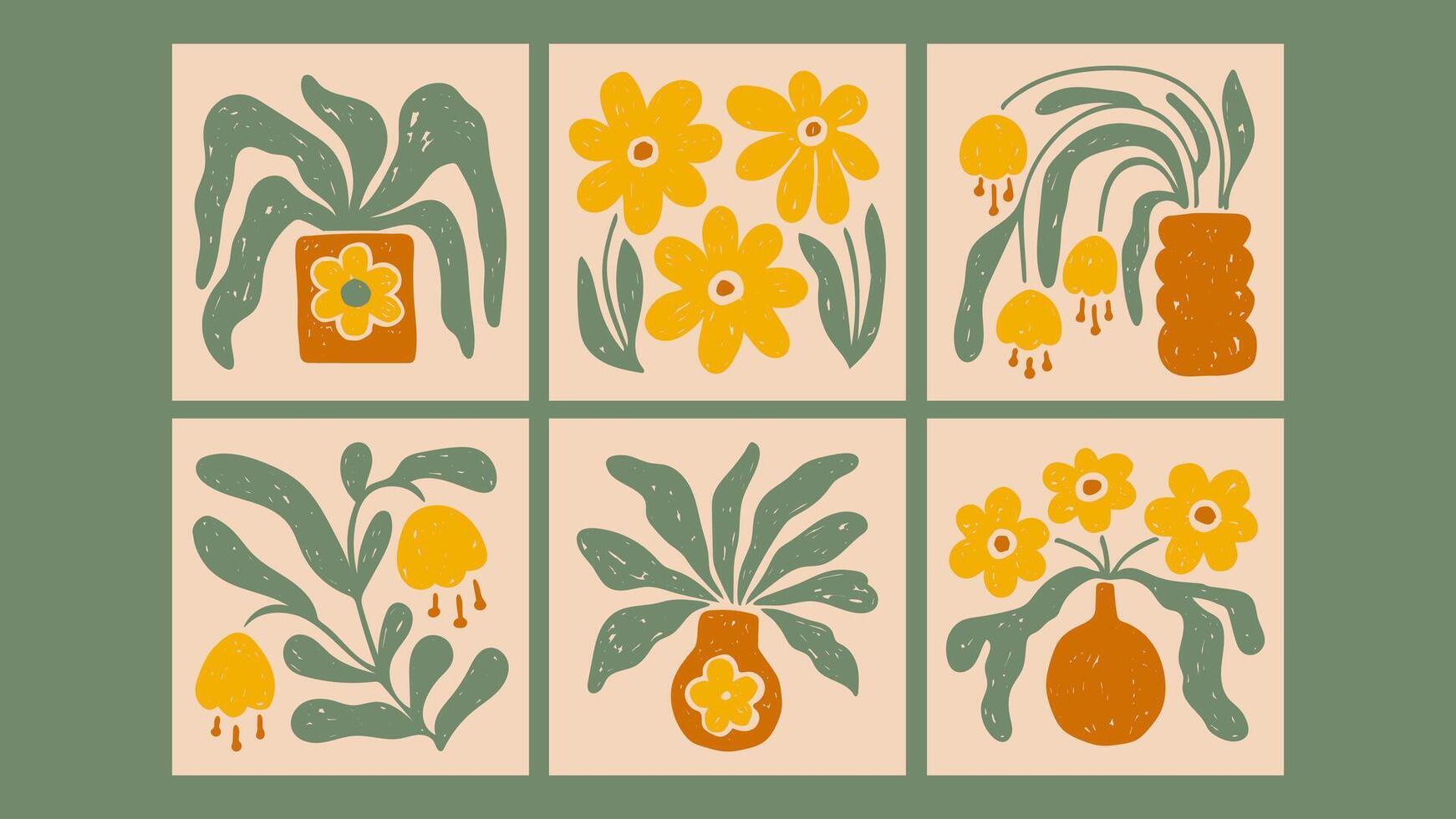 Botanical Contemporary Art Cards and Posters Set vector