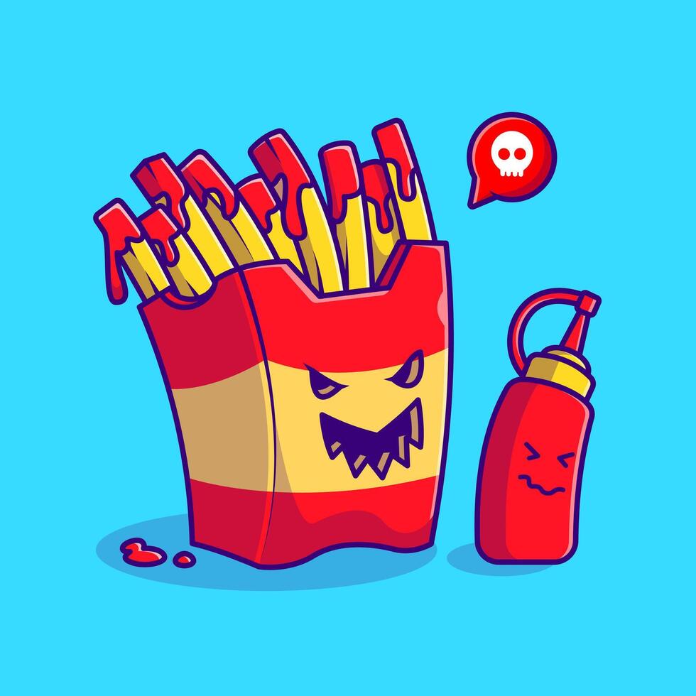 Cute French Fries With Sauce Bottle Cartoon vector