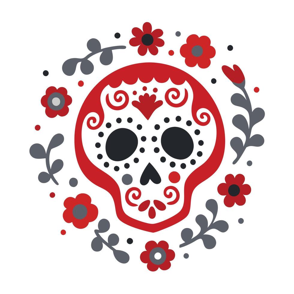 Day of the Dead Skull with Floral Wreath vector