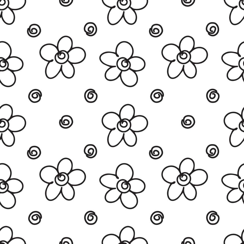 Doodle flower line hand drawn cartoon with black line seamless pattern background for wrapping, nature and illustration vector