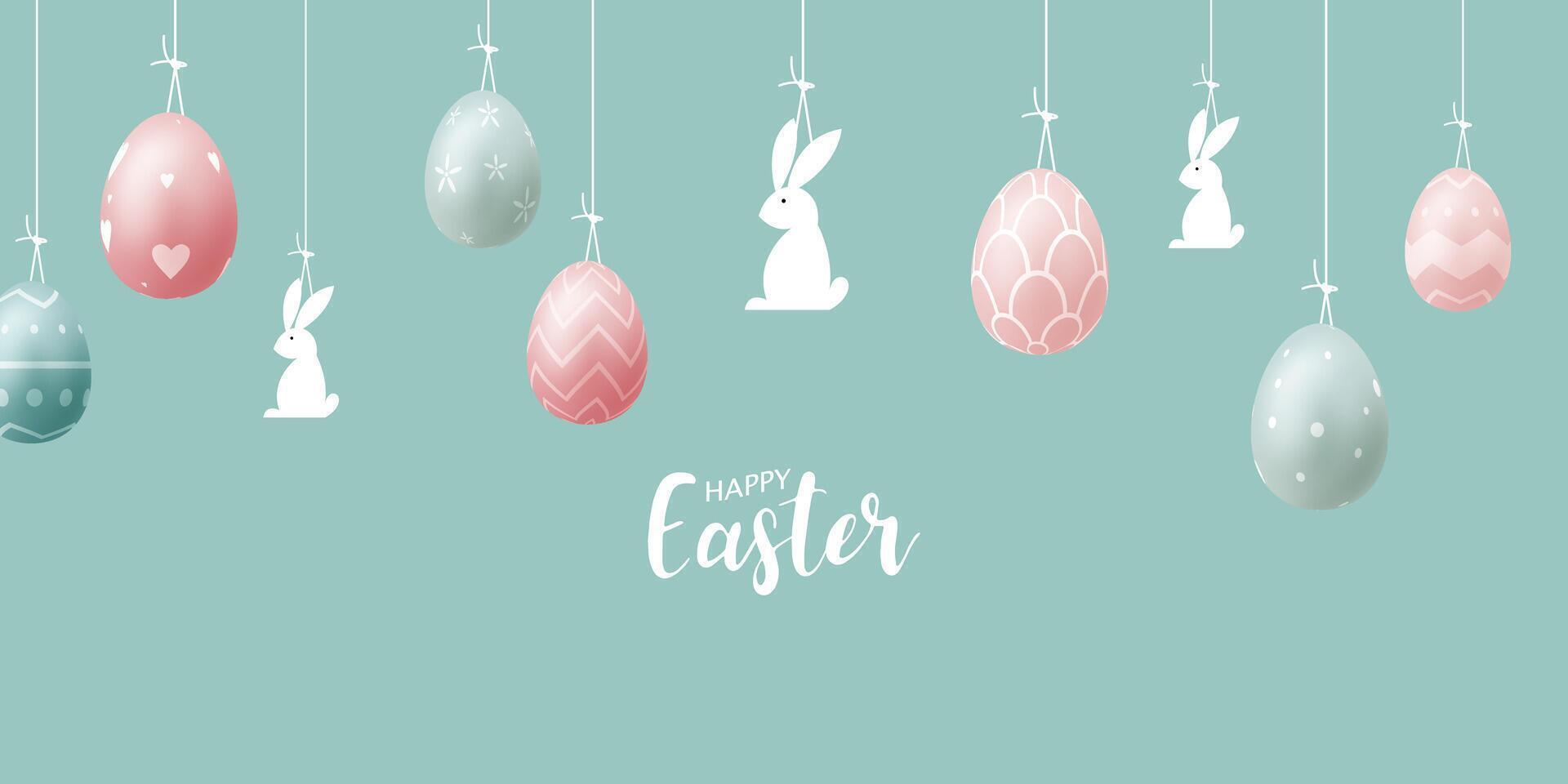 Happy easter background with eggs and rabbits vector