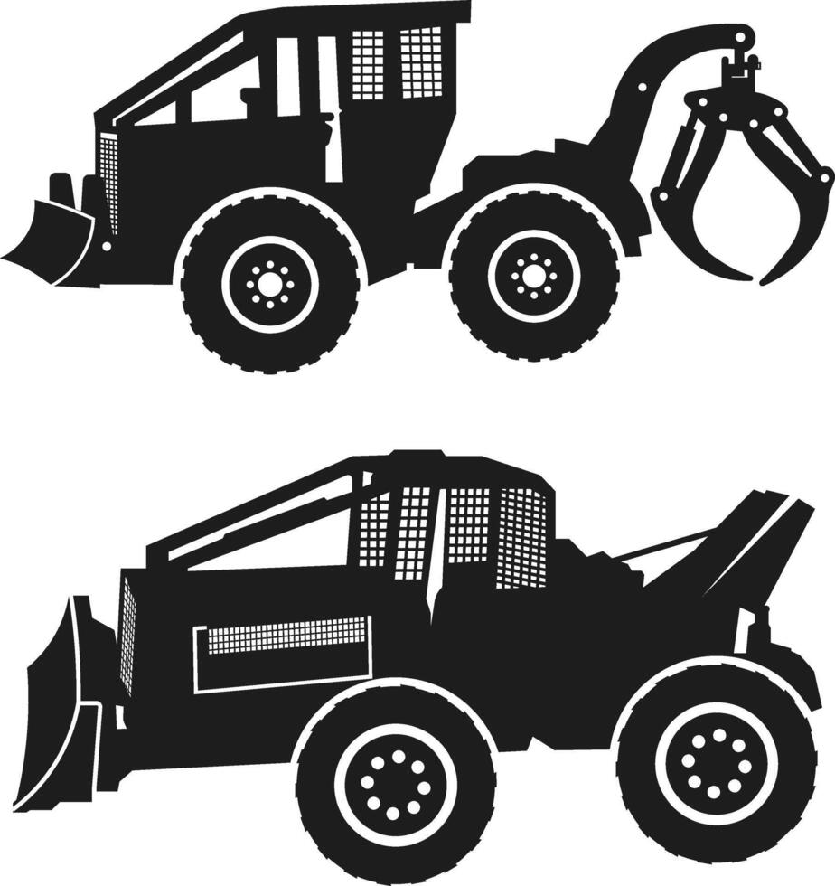 Log Skidder SVG, Construction Vehicle, Skid Steer Loader Machine, Forestry Equipment Silhouettes vector