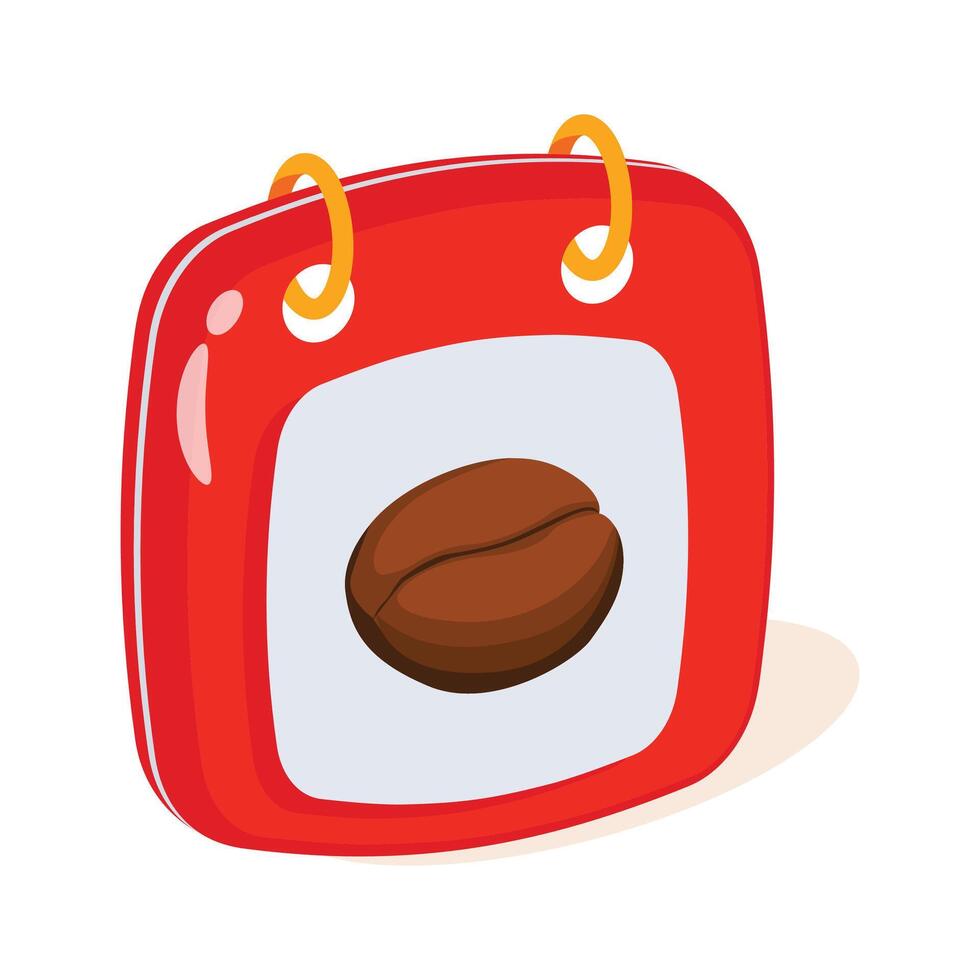 Red Coffee Calendar Icon with Coffee Bean vector