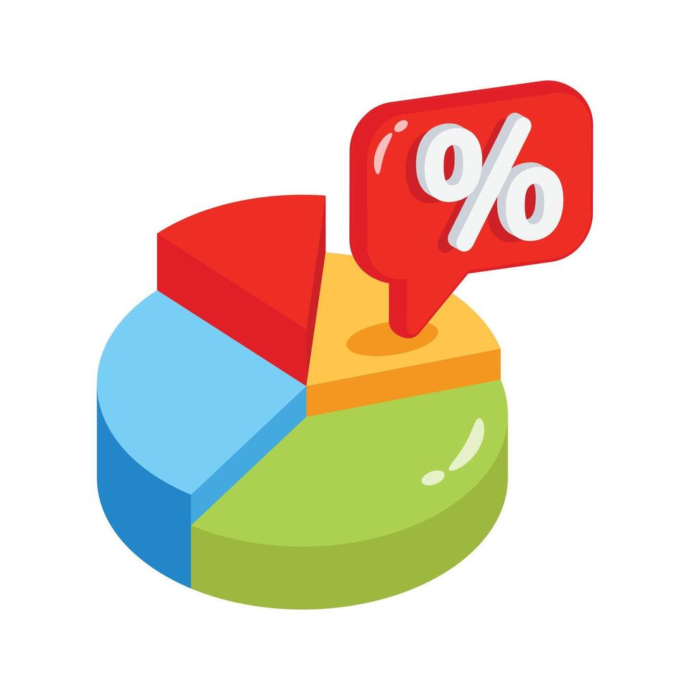 Here is a 3d style icon of pie chart with interest rate vector