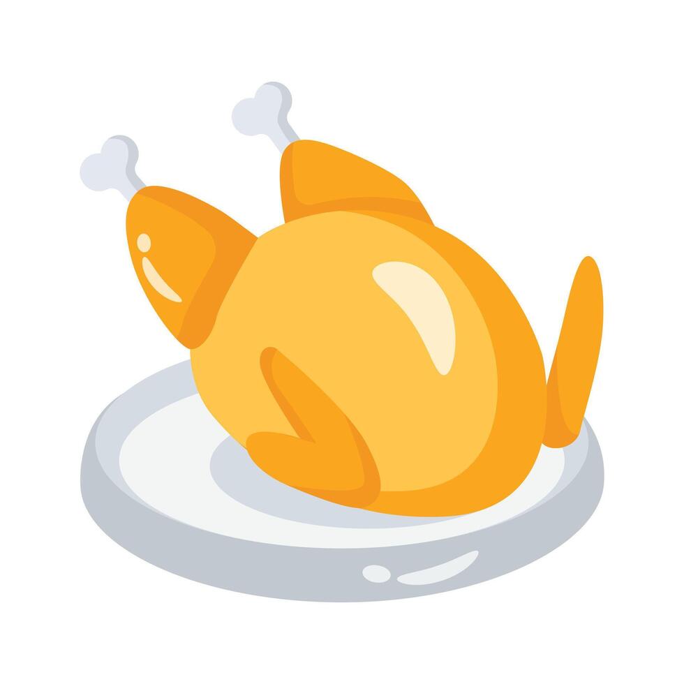 An icon of roasted chicken plate designed in 3d style vector